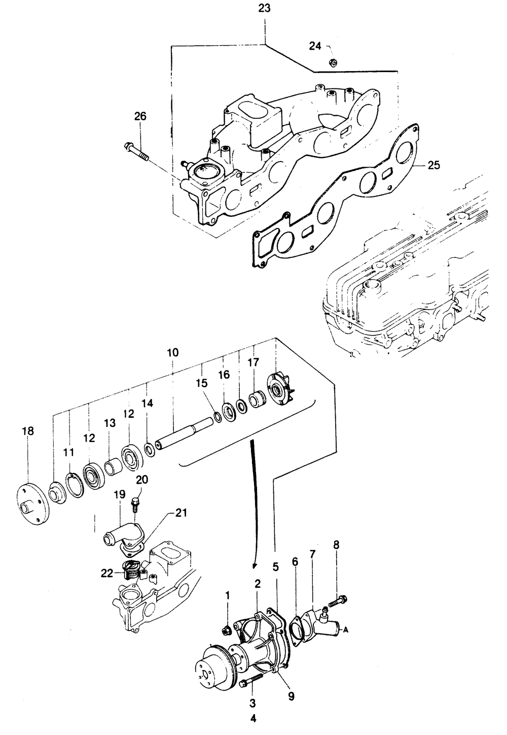 Intake Manifold And Water Pump Diagram and Parts List for 1009-A  Generac Welder