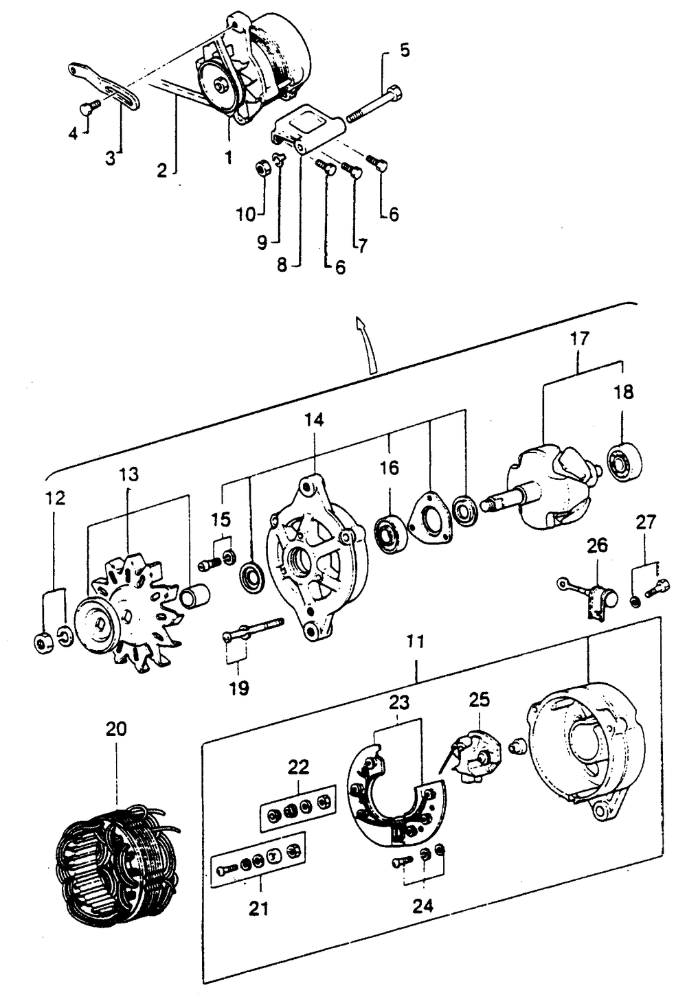 Engine Dc Alternator Diagram and Parts List for 1014-A  Generac Welder