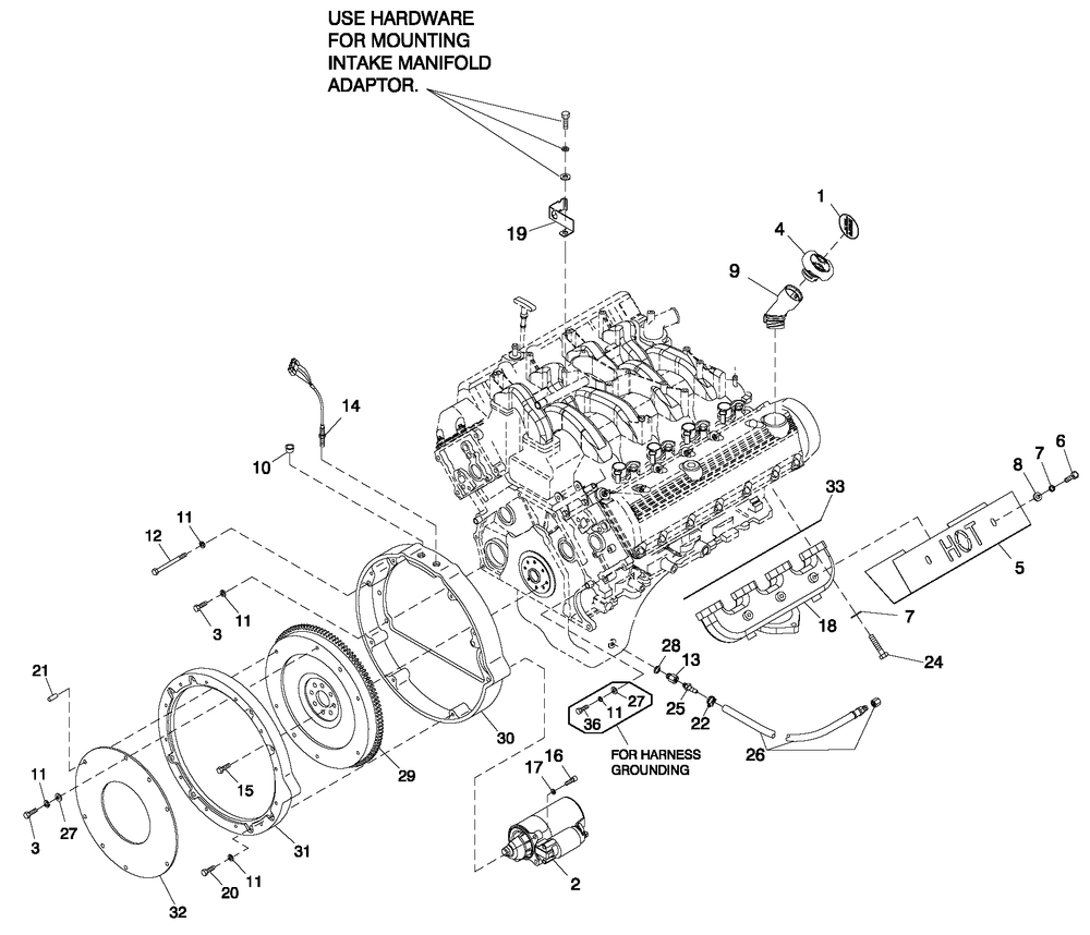 Engine Common Parts R/H 5.4l G/B Diagram and Parts List for QT08054ANSNA (5981037 - 5981038)(2010) Generac Generator