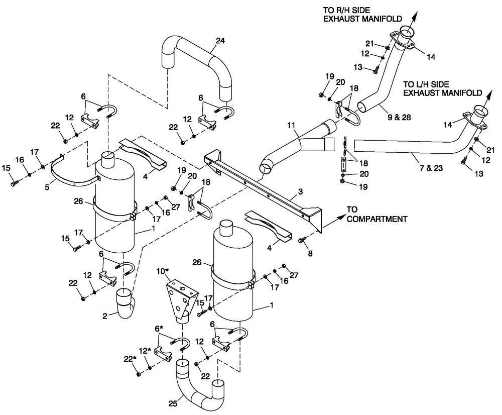 Muffler Exhaust Diagram and Parts List for 0055991 (6175130 - 6175133)(2010) Generac Generator
