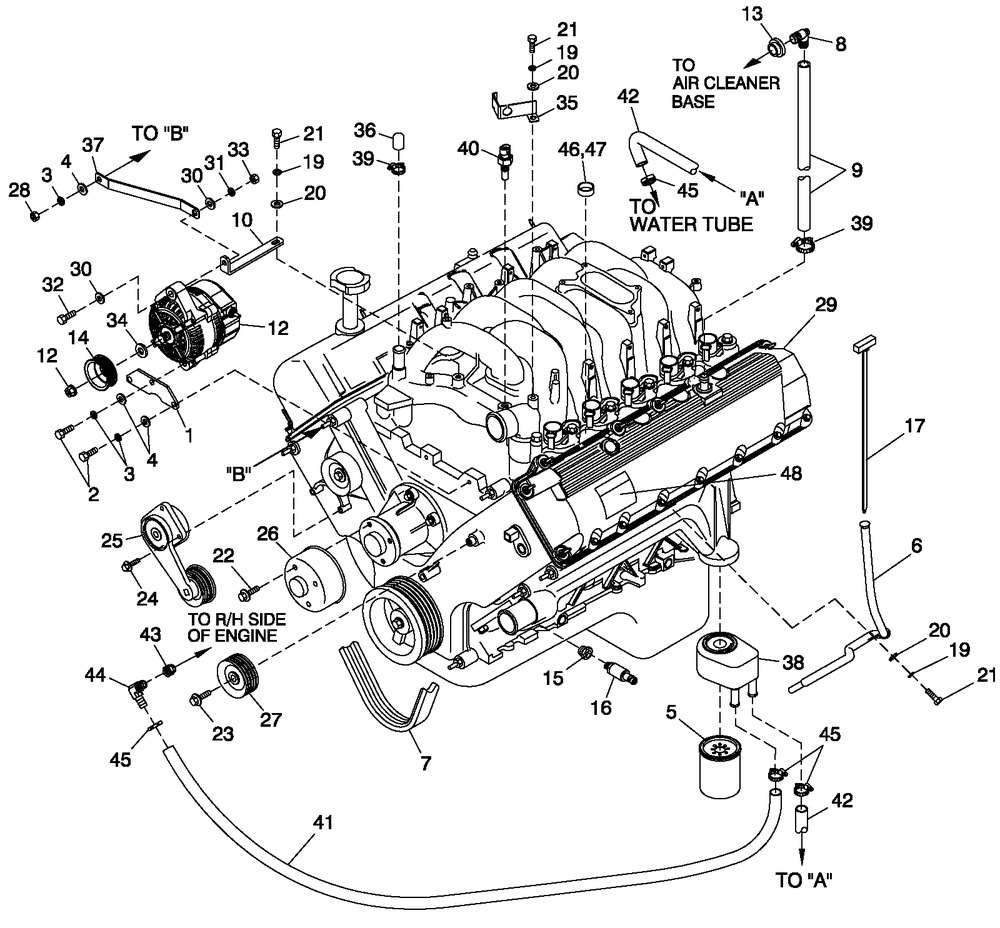Engine Common Parts L/H Side Diagram and Parts List for ST07068ANSN (4704709 - 4705745)(2007) Generac Generator