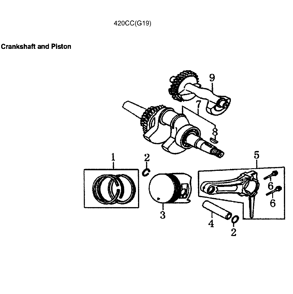 Crankshaft Diagram and Parts List for GP7500E-5943-5  Generac Generator
