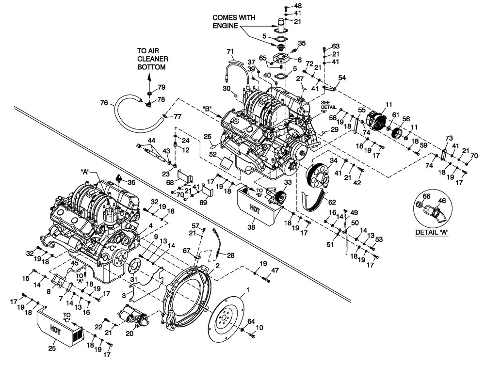 Engine Common Parts Diagram and Parts List for 0052260 (0005V08705)(2005) Generac Generator