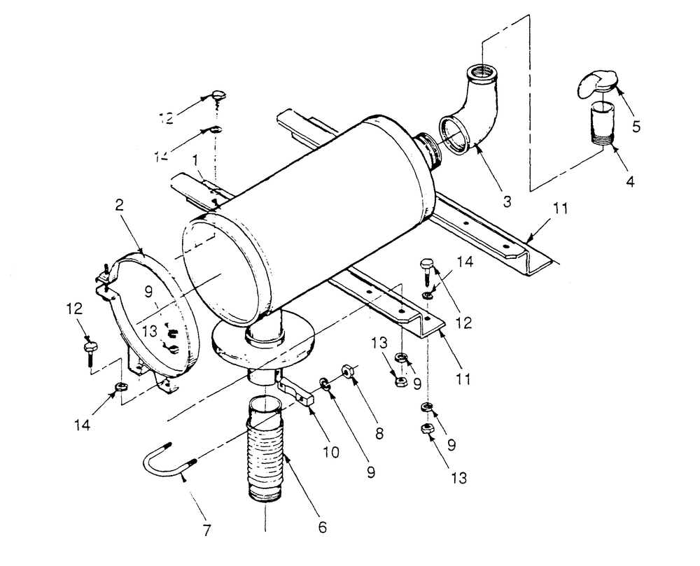 Exhaust Muffler Diagram and Parts List for 9172-3  Generac Generator