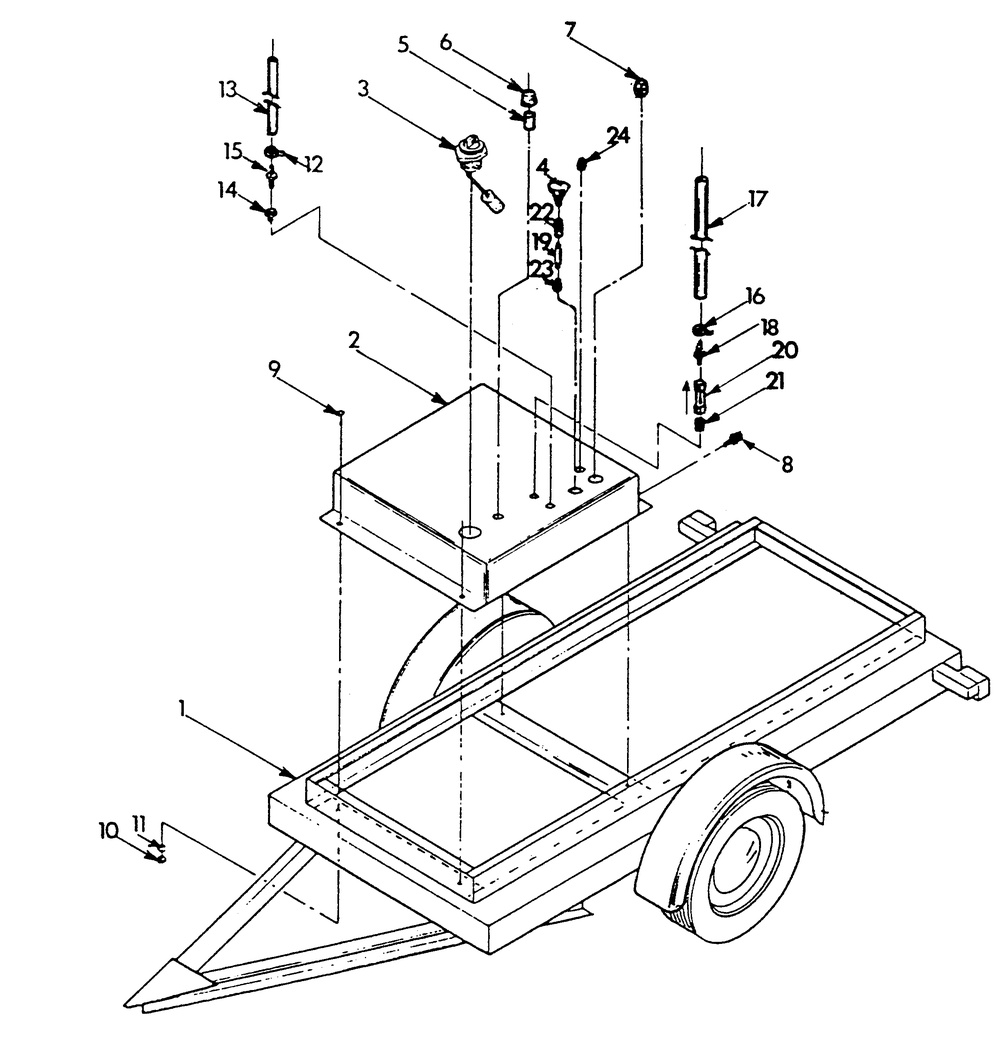 Trailer And Fuel Tank Diagram and Parts List for 9106-0  Generac Generator