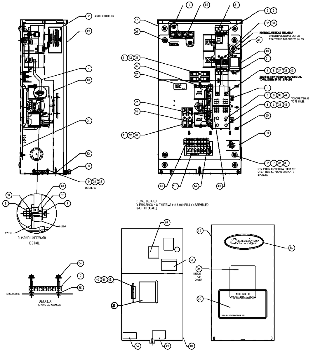Transfer Switch Assembly Diagram and Parts List for 0052150 (4005V04485)(2005) Generac Generator