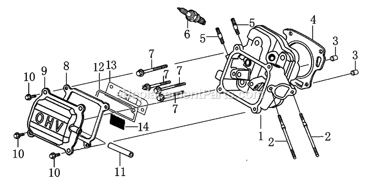 Cylinder Head Diagram and Parts List for 006596R0 (8747112)(2015) Generac Generator