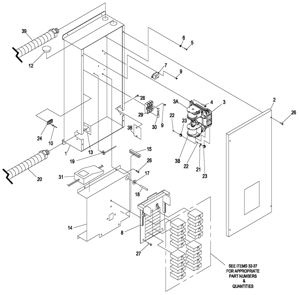 Load Center Exploded View Diagram and Parts List for RTSP100A1S (5007147 - 5506402)(2009) Generac Generator