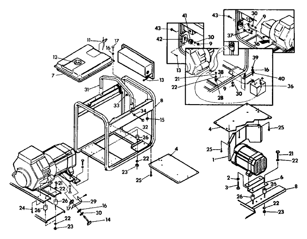 Replacement Parts For Generator Cradle Diagram and Parts List for 4W113A (9163-0)(9163-0) Generac Generator