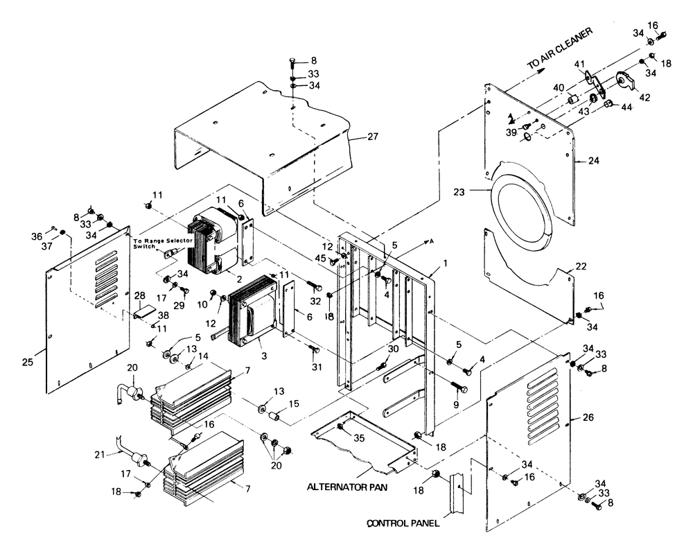 Sheet Metal Diagram and Parts List for 1008-B  Generac Welder