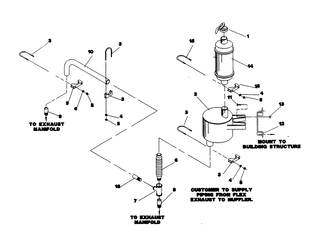 Engine Exhaust System Diagram and Parts List for 9657-2  Generac Generator