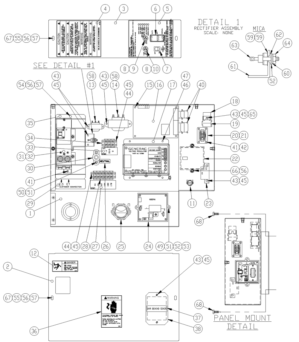 Control Panel Diagram and Parts List for 0050121 (4102888 - 4367699)(2007) Generac Generator