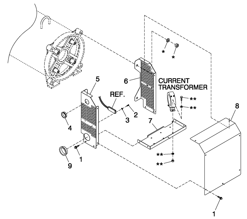 Exciter Shielding Cpl 5.4l 80kw And 6.8l 100, 130kw Diagram and Parts List for QT08054ANSNA (5981037 - 5981038)(2010) Generac Generator