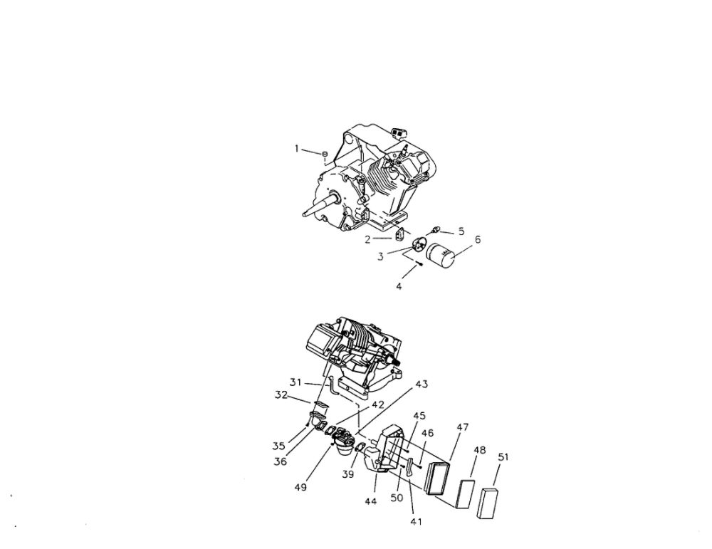 Carburetor/Oil Filter Diagram and Parts List for EHC00955  Generac Engine