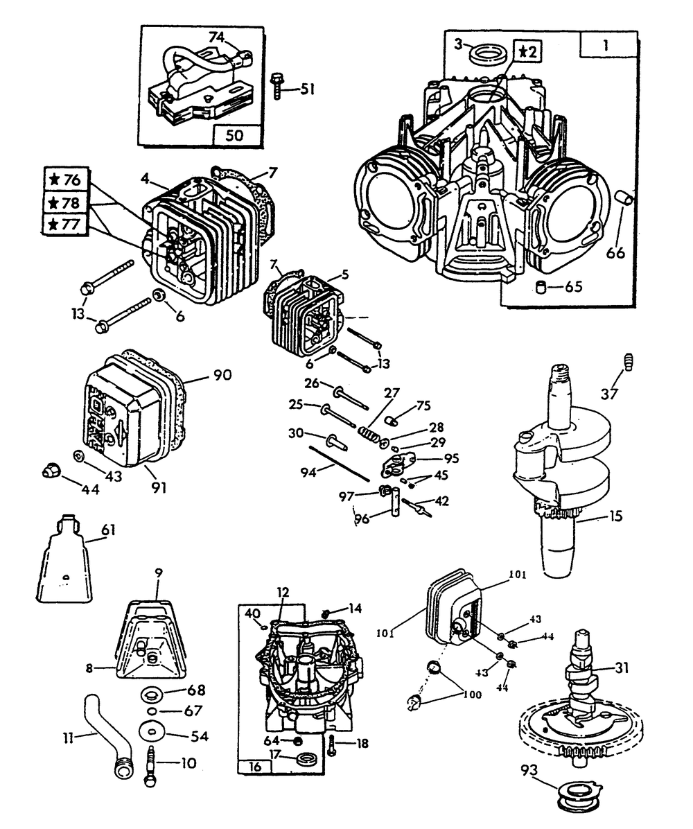Engine Common Parts 2 Diagram and Parts List for 9735-0  Generac Generator
