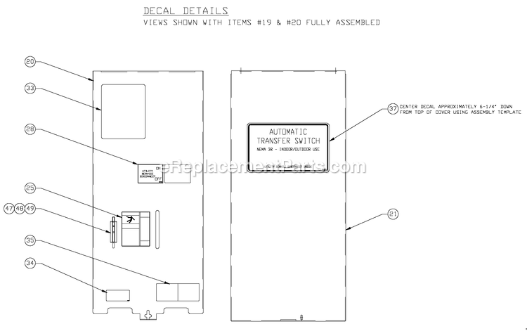 200a Transfer Switch Assembly (2) Diagram and Parts List for RTSE100A3C (3609V37898)(2009) Generac Generator