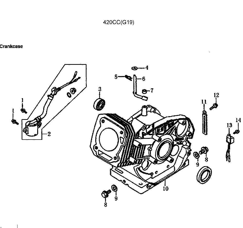 Crankcase Diagram and Parts List for GP7500E-5943-5  Generac Generator