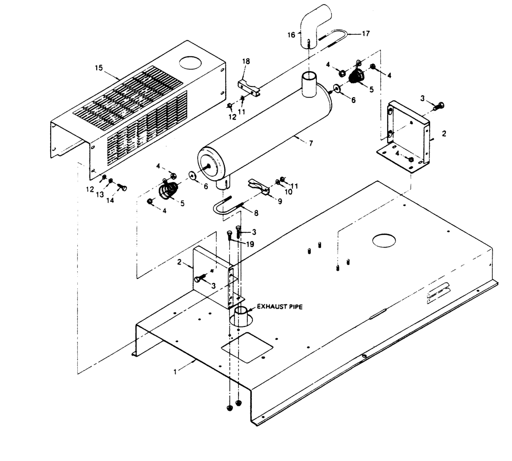 Exhaust Muffler Assembly Diagram and Parts List for 1006-B  Generac Welder