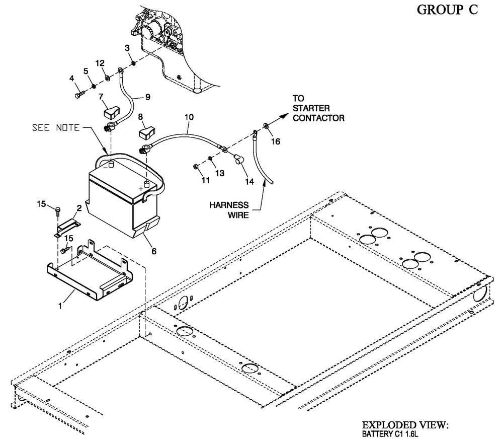 Ev Battery C1 1.6l Diagram and Parts List for 0053363 (4786586)(2007) Generac Generator