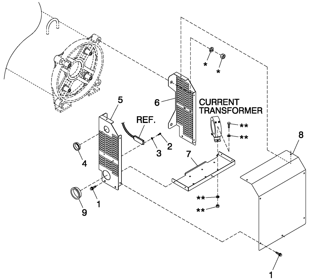 Ev Exciter Shielding Diagram and Parts List for QT08054ANSNA (5981037 - 5981038)(2010) Generac Generator