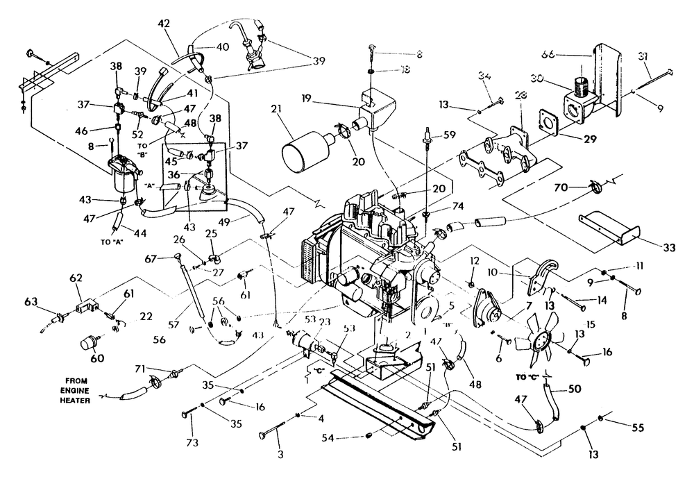1.0 Liter Engine Diagram and Parts List for 0458-0  Generac Generator