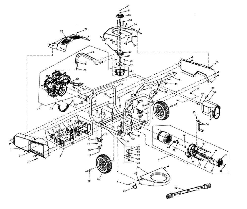 Frame Diagram and Parts List for 006001-0  Generac Generator