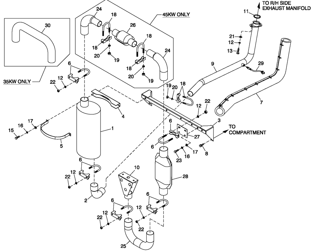 Muffler Exhaust 2.4l G2 Emissions Diagram and Parts List for QT04524AVSY (4775741 - 4811844)(2007) Generac Generator