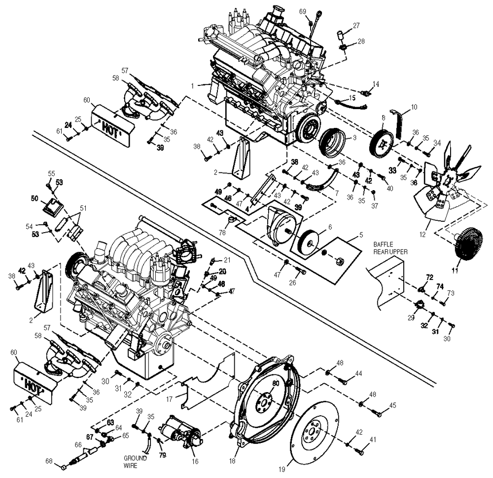Engine Diagram and Parts List for 0049881 (3997157 - 4169664)(2005) Generac Generator