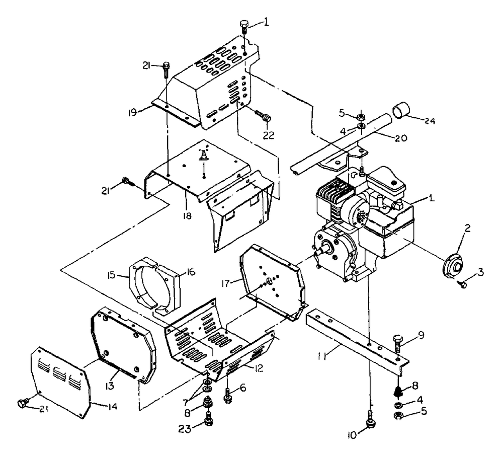 Engine Sheet Metal Diagram and Parts List for G1410 (8749-0)(8749-0) Generac Generator