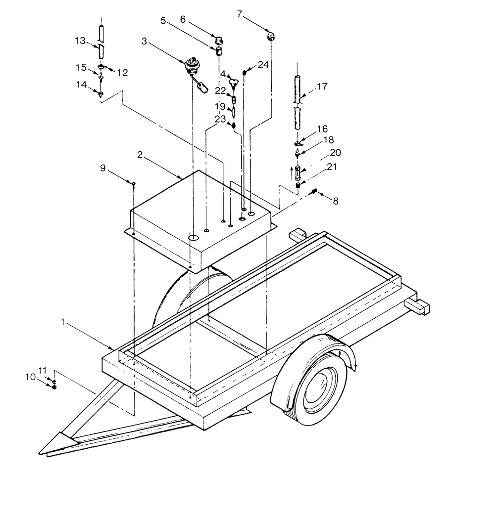 Fuel Tank And Trailer Diagram and Parts List for 9156-0  Generac Generator