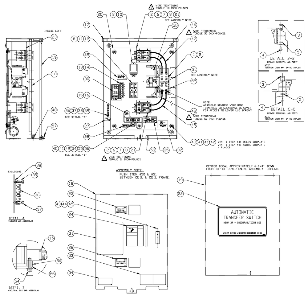 100a Transfer Switch Assembly Diagram and Parts List for 0052631 (4939537 - 5055179)(2008) Generac Generator