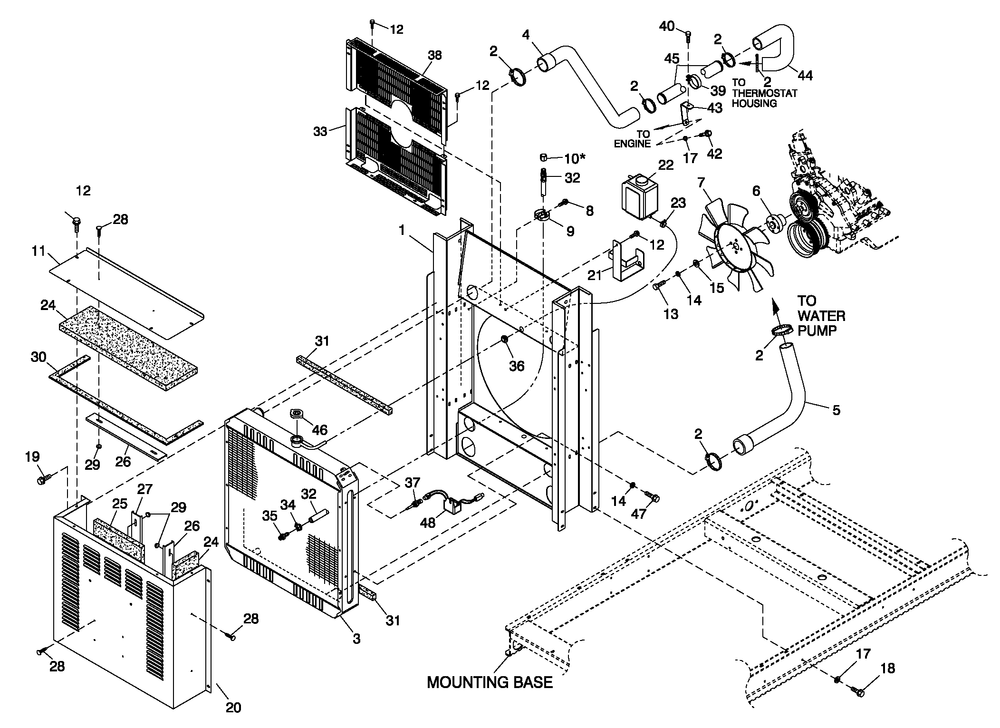 C2 Cooling System And Fan Drive Diagram and Parts List for 0052190 (4340373 - 4340512)(2006) Generac Generator