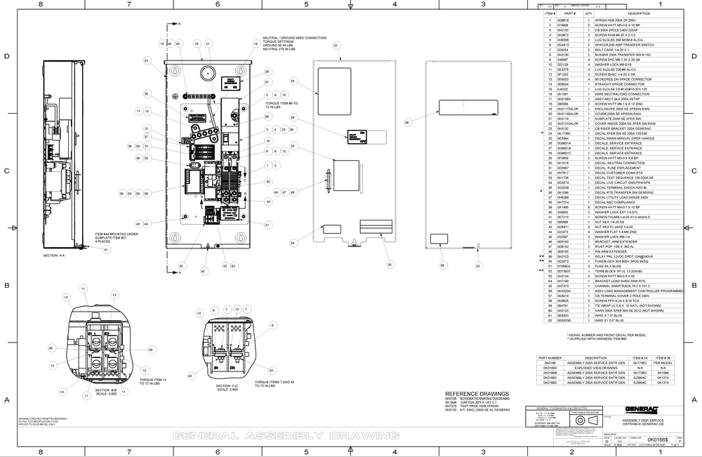 Ev 200a Service Entr Gen Diagram and Parts List for RTSY100A3 (7972893 - 9512320)(2015) Generac Generator