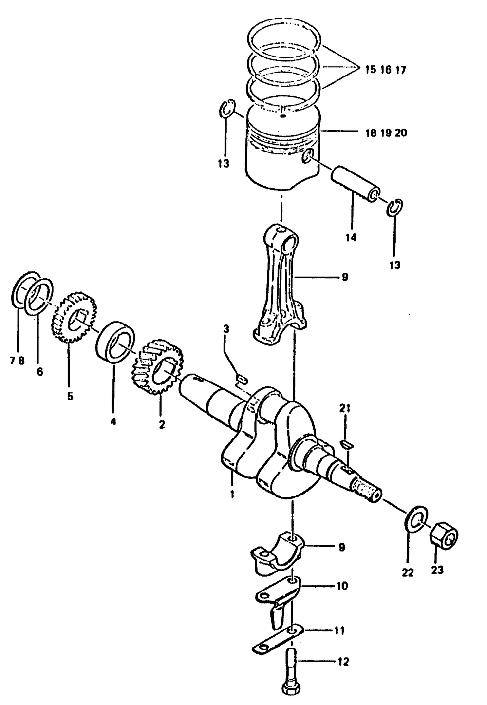 Crank Shaft And Piston Diagram and Parts List for 6897-3  Generac Generator
