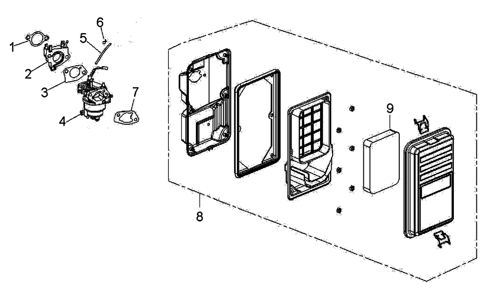 Carburetor And Air Cleaner Diagram and Parts List for 0060391 (6378237A - 7282253A)(2012) Generac Generator