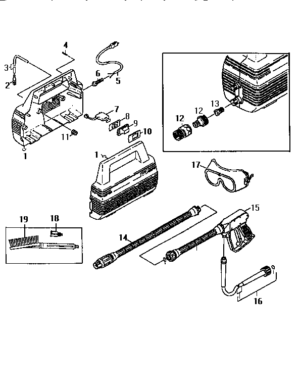 Attachments, cover and switches Diagram and Parts List for 9857-0  Generac Pressure Washer