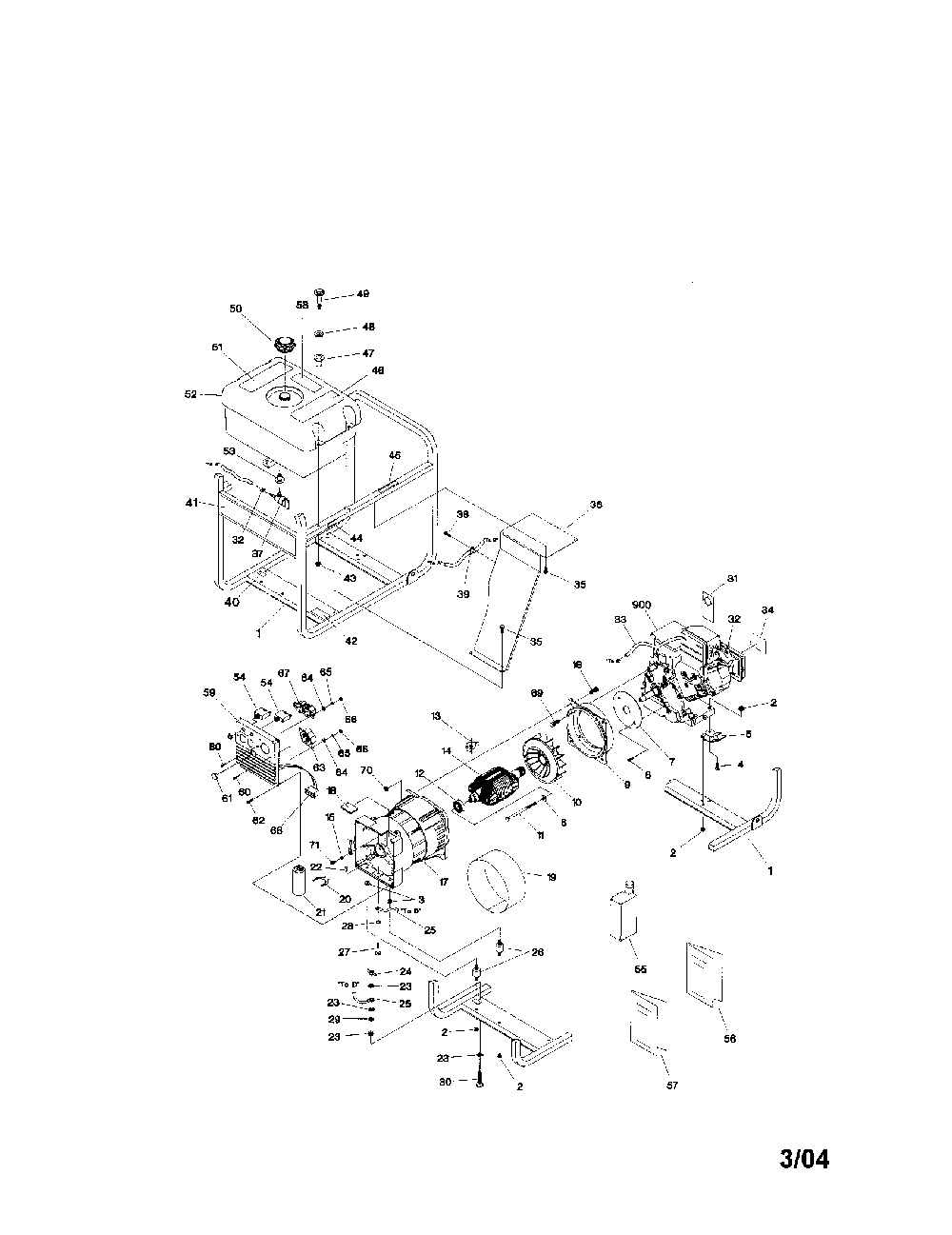 Main Unit Diagram and Parts List for 1658-0  Generac Generator