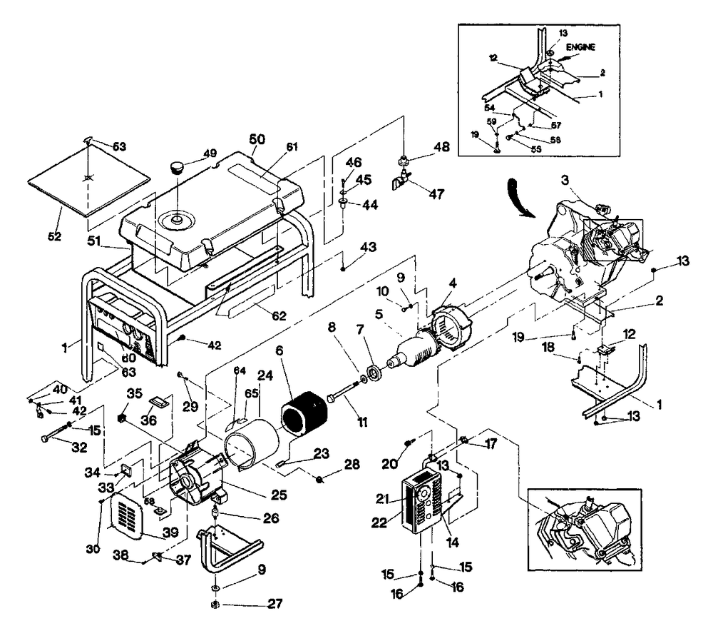Generator Diagram and Parts List for 3500XL (9441-1)(9441-1) Generac Generator