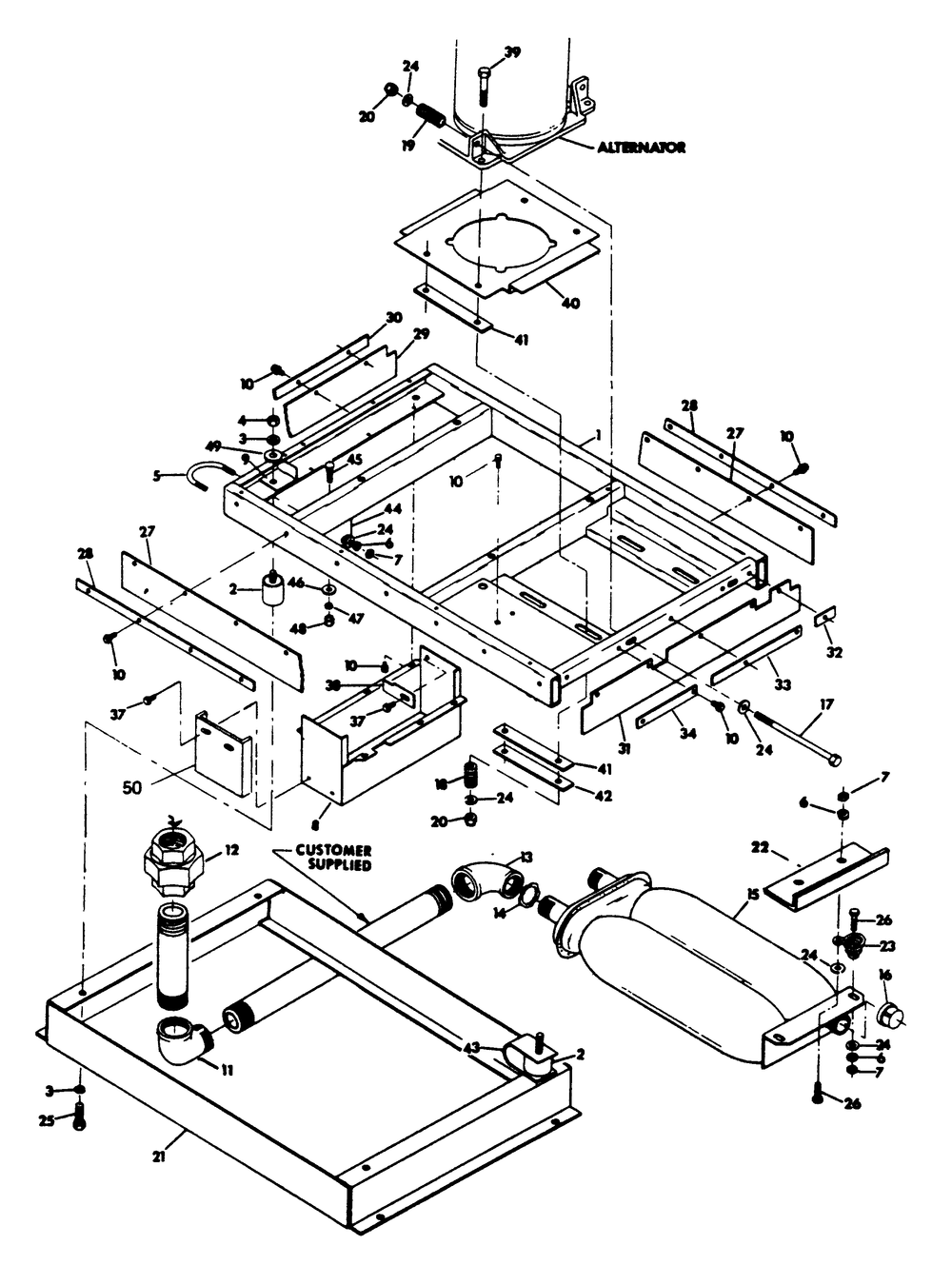 Mounting Base Assembly Diagram and Parts List for 6613-1  Generac Generator
