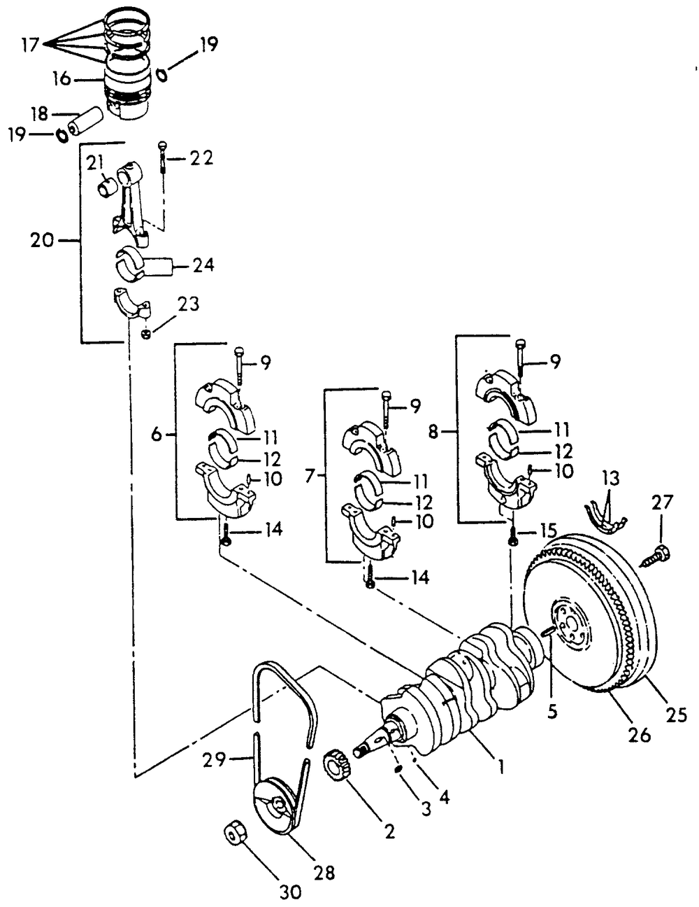 Crankshaft, Piston And Flywheel Diagram and Parts List for 9025-0  Generac Generator