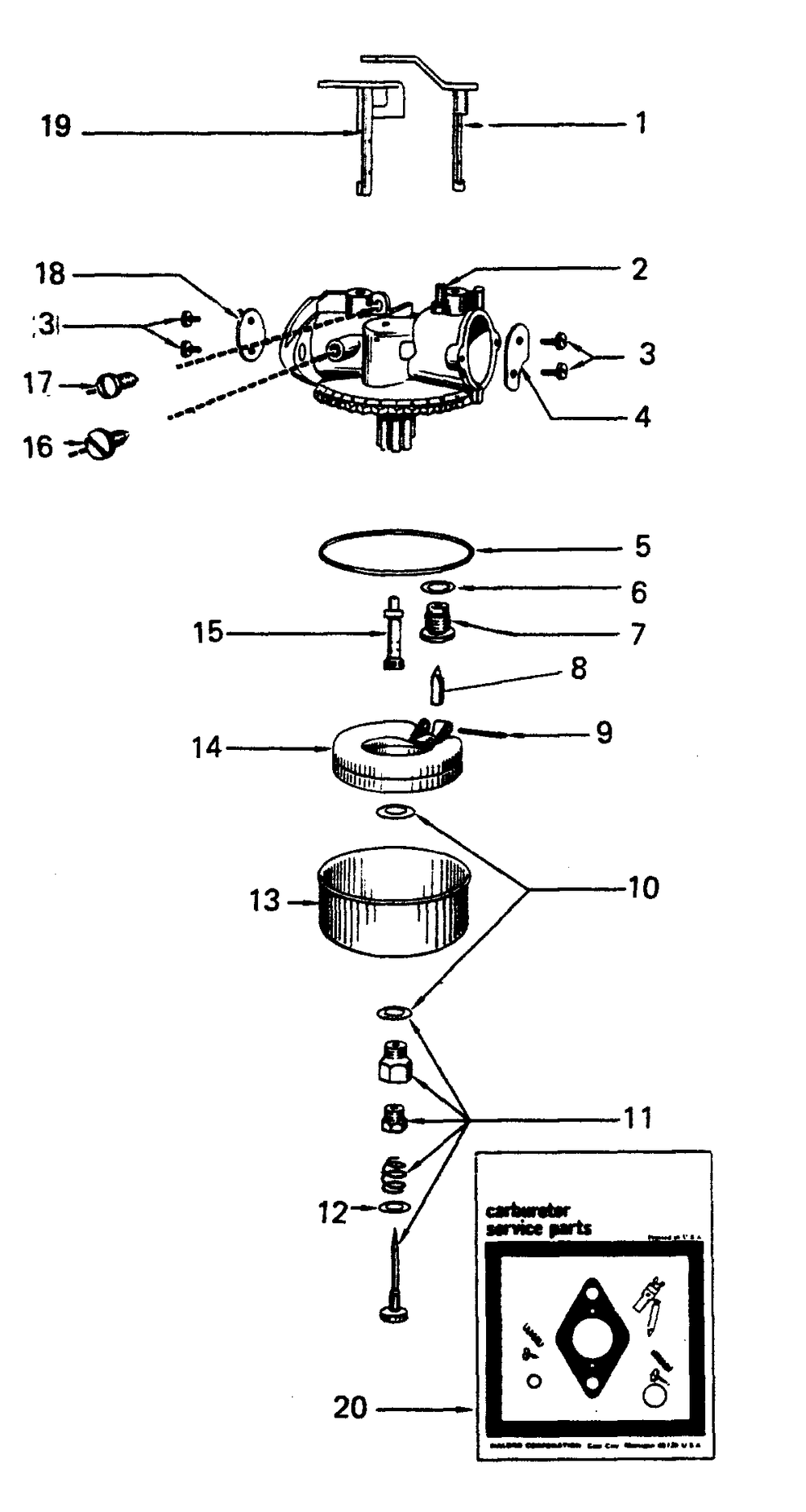 Carburetor Diagram and Parts List for 6368-0  Generac Generator