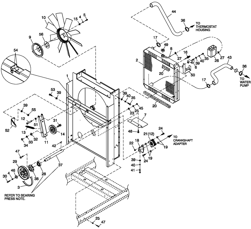 C2 Cooling Sytem And Fan Drive Diagram and Parts List for QT04524ANSY (5453332 - 5453333)(2009) Generac Generator