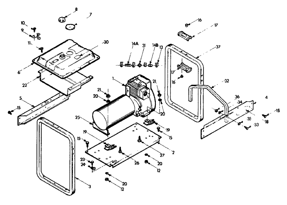 Mounting Base Diagram and Parts List for 5W263 (8921-0)(8921-0) Generac Generator