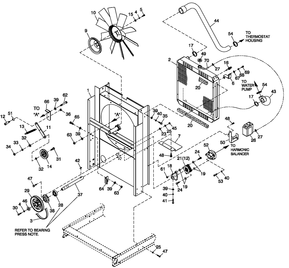 C2 Cooling Sytem And Fan Drive Diagram and Parts List for 0055990 (5111202 - 5223746)(2008) Generac Generator