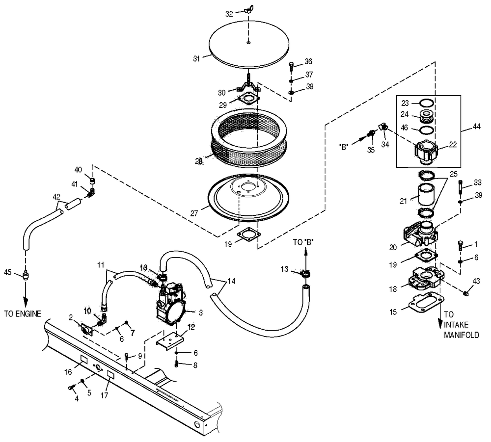 Fuel System Diagram and Parts List for 0051001 (1705V02780 - 3305V03353)(2005) Generac Generator