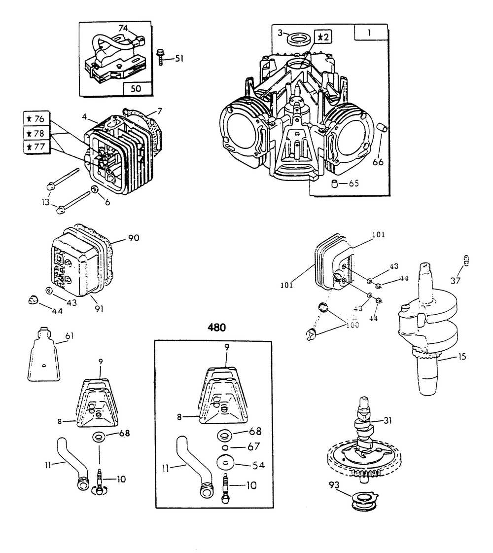 Gn-480 Engine (Part 1) Diagram and Parts List for 0443-0  Generac Generator