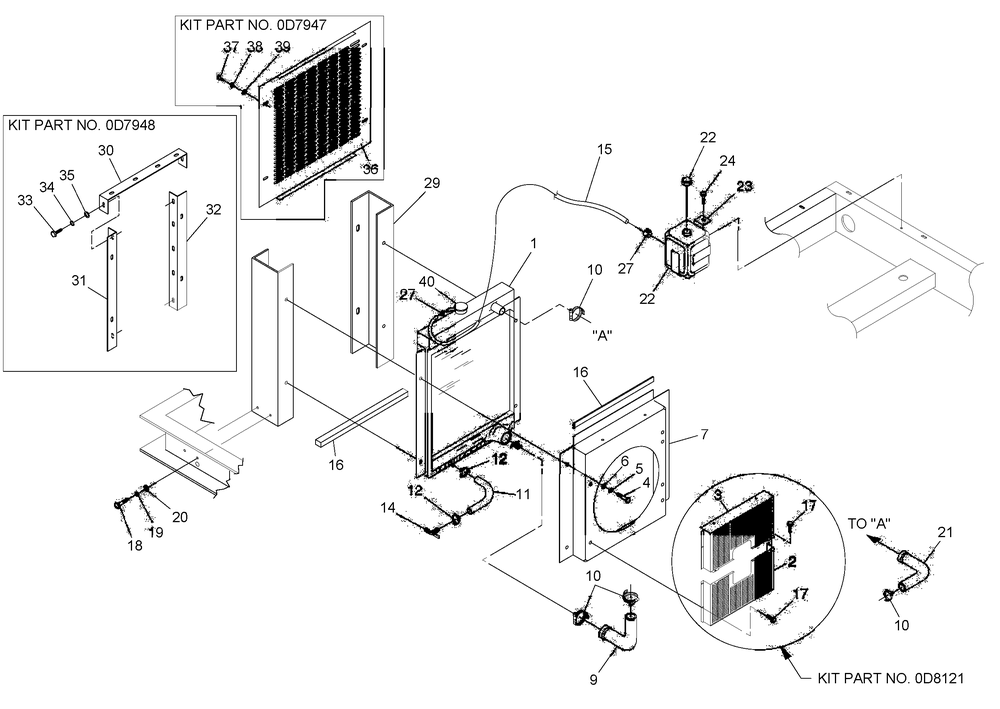 4.3l Radiator Diagram and Parts List for 0047490 (3650293 - 3651545)(2002) Generac Generator