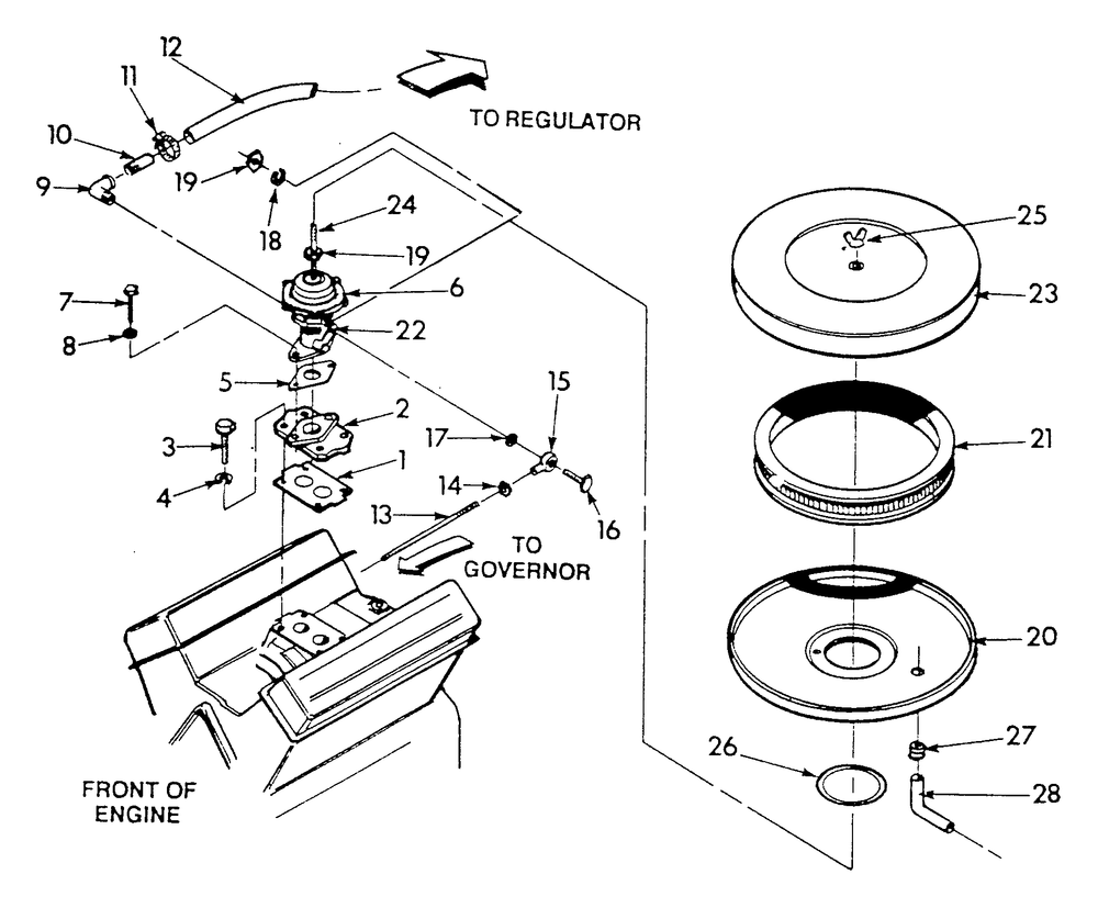 Natural Gas Carburetor Diagram and Parts List for 9303-4  Generac Generator
