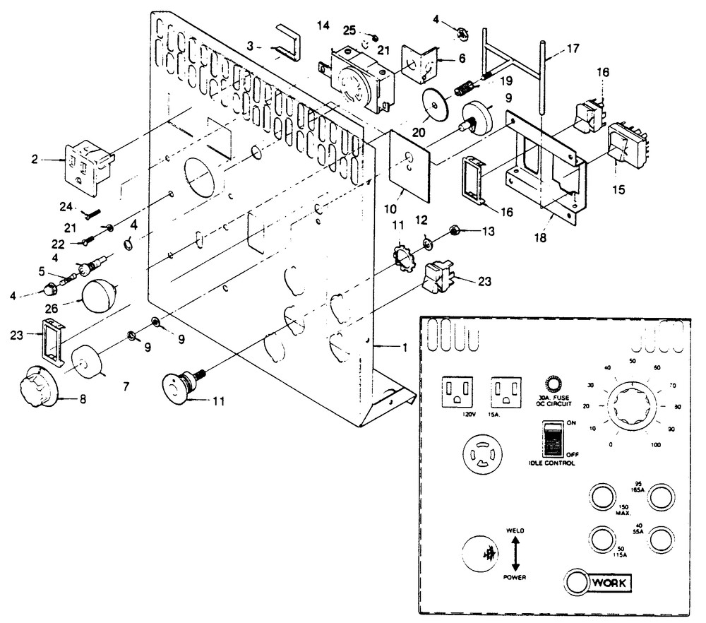 Control Panel Diagram and Parts List for 8300-0  Generac Welder