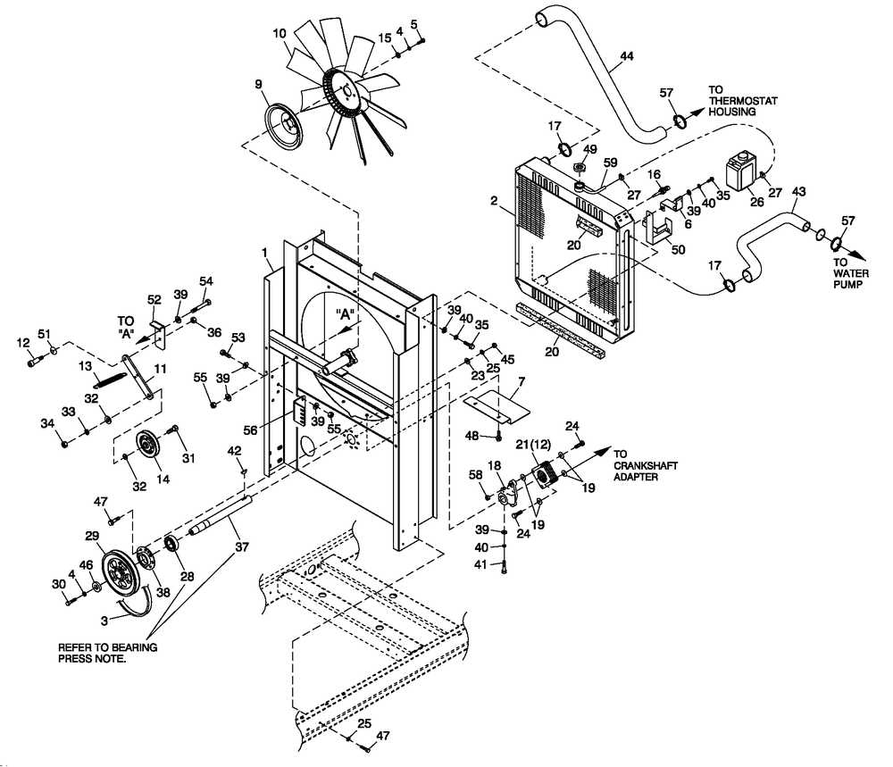 C2 Cooling System And Fan Drive Diagram and Parts List for 0053160 (2707V24502)(2007) Generac Generator